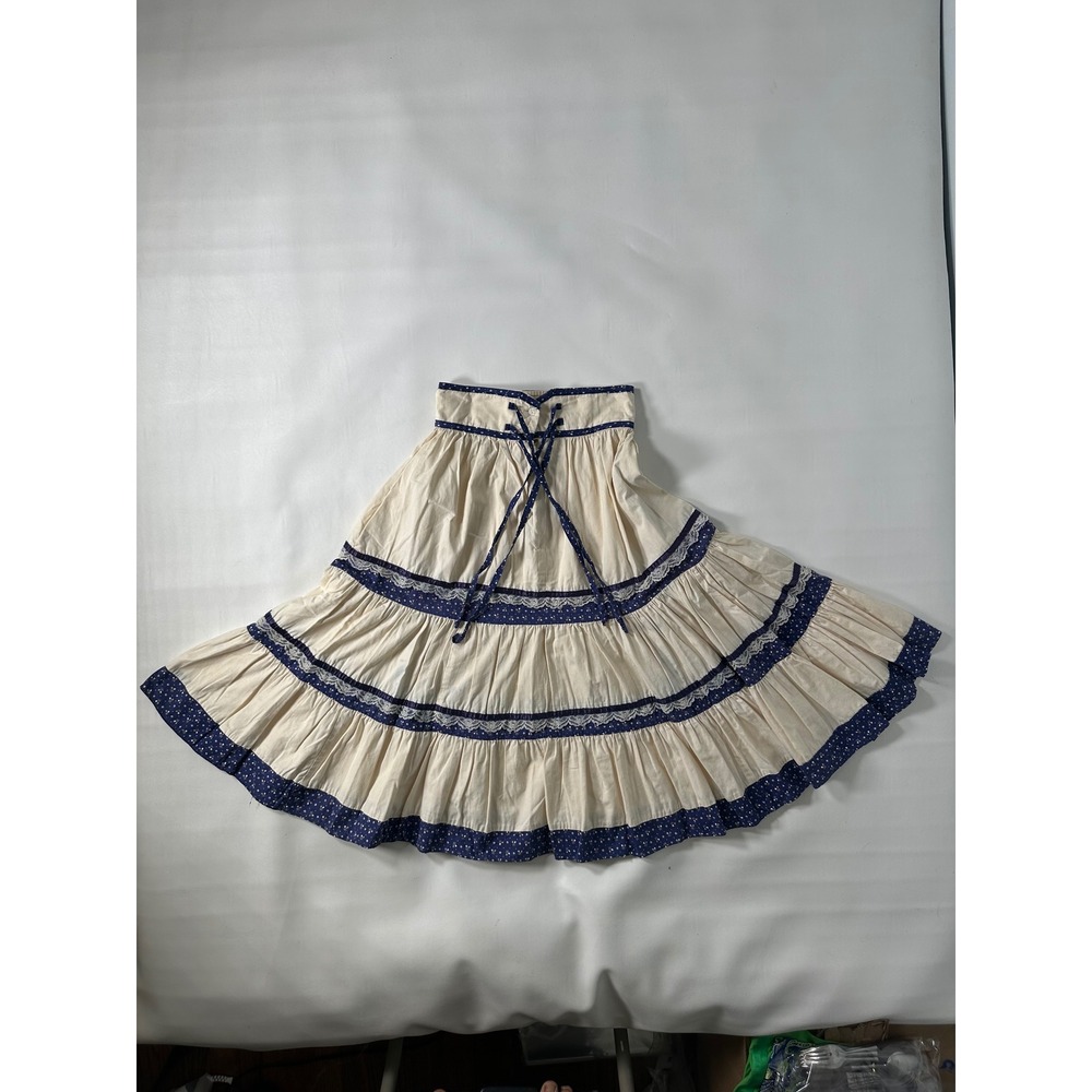 2! VTG Gunne Sax Jessicas Gunnies Boho Prairie Maxi Skirt Blue Floral Tier Lace - Picture 2 of 16